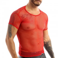 T-shirt Sexy transparent à résille de couleur rouge