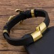 Bracelet Matelot en acier inoxydable bracelet en cuir véritable de couleur noire