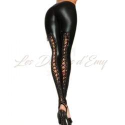 Legging Sexy en simili cuir et son lacet l'ensemble de couleur noire