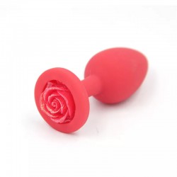 Osez l'anal en silicone avec une finition en forme de rose de couleur rouge