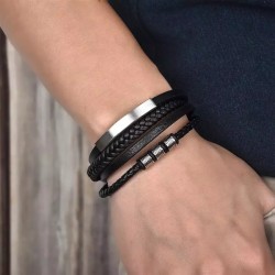 Bracelet 4 en 1 de couleur noir et argent 