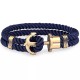 Bracelet Bali en acier inoxydable bracelet en cuir véritable de couleur Bleu marine et or