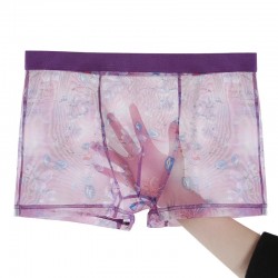 Boxer transparent violet à motifs accompagné de sa large bordure élastique 