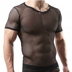 T-shirt Sexy à résille transparent de couleur noir