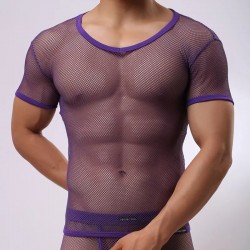 T-shirt Sexy à résille transparent de couleur violet